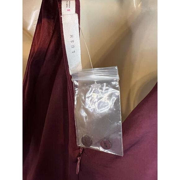 Lush NWOT Burgundy Satin Jumpsuit Cold Shoulder S Small Shorts Overskirt - Picture 9 of 9